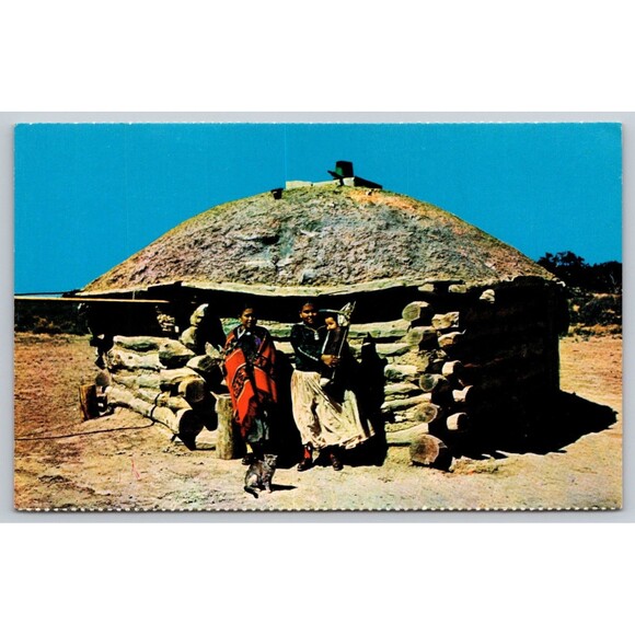 Postcard Arizona NM Navajo Indians and Their Hogan Baby & Cradleboard c1960s - Picture 1 of 2